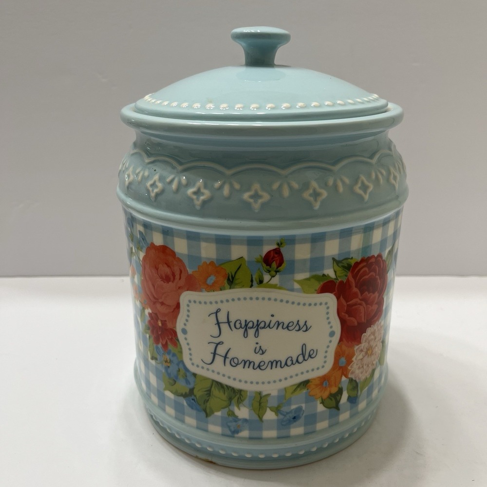 Pioneer Woman "Happiness Is Homemade" Stoneware Cookie Jar with Lid